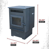 Corn, Pellet + Multi-Fuel Heaters Cleveland Iron Works Pellet Stove with Smart Home Technology, 26,865 BTU, EPA Certified