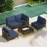 Grand patio 7-Piece Wicker Patio Furniture Set, Boho Outdoor Conversation Set Sectional Sofa with Water Resistant Thick Cushions and Coffee Table, Cream