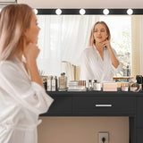 Makeup Vanity Desk with Mirror, 10 Lights, 5 Drawers, 3 Storage Shelves, 3 Color Modes & Adjustable Brightness Dressing Table, 35.4?? Desk, Black