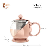 Pinky Up Rose Gold Wrapped Teapot – Tea Clear Glass Pot with Infuser Strainer and Tea Kettle for Loose Tea, 24 Oz