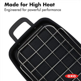 OXO Obsidian Pre-Seasoned Carbon Steel, 12 Wok Pan with Removable Silicone Handle Holder, Induction, Oven Safe, Black