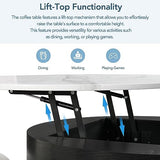 Linique Modern Round Lift-Top Coffee Table with Storage and 3 Ottoman, White + Black