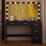 Makeup Vanity Desk with Mirror, 10 Lights, 5 Drawers, 3 Storage Shelves, 3 Color Modes & Adjustable Brightness Dressing Table, 35.4?? Desk, Black