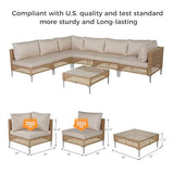 Grand patio 7-Piece Wicker Patio Furniture Set, Boho Outdoor Conversation Set Sectional Sofa with Water Resistant Thick Cushions and Coffee Table, Cream