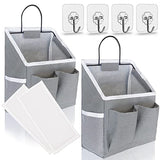 3pcs Small Wall Hanging Organizer Bag, Linen Fabric Door Hanging Storage Basket with Pockets, Waterproof Bin for Kitchen, Bedroom, Office, RV Camper (White)